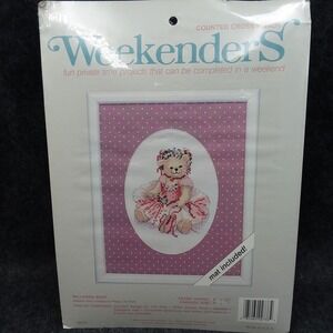 VTG Weekenders Ballerina Bear Counted Cross Stitch Kit Needlepoint‎ Project 5x7